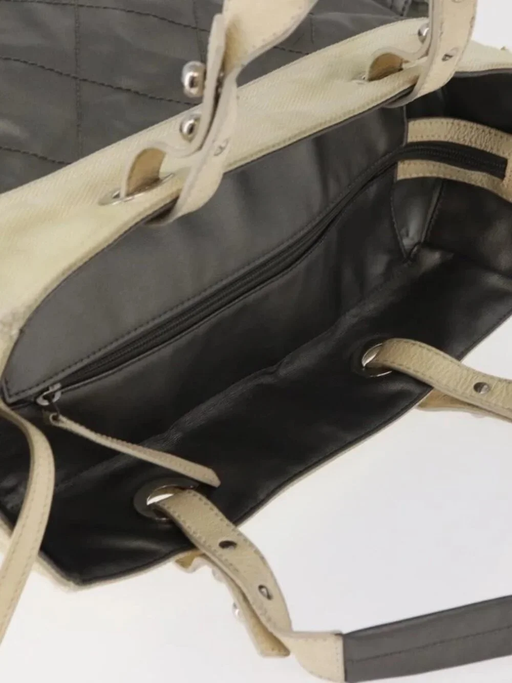CHANEL Paris Biarritz MM Tote Bag Coated Canvas Silver CC Auth 182784